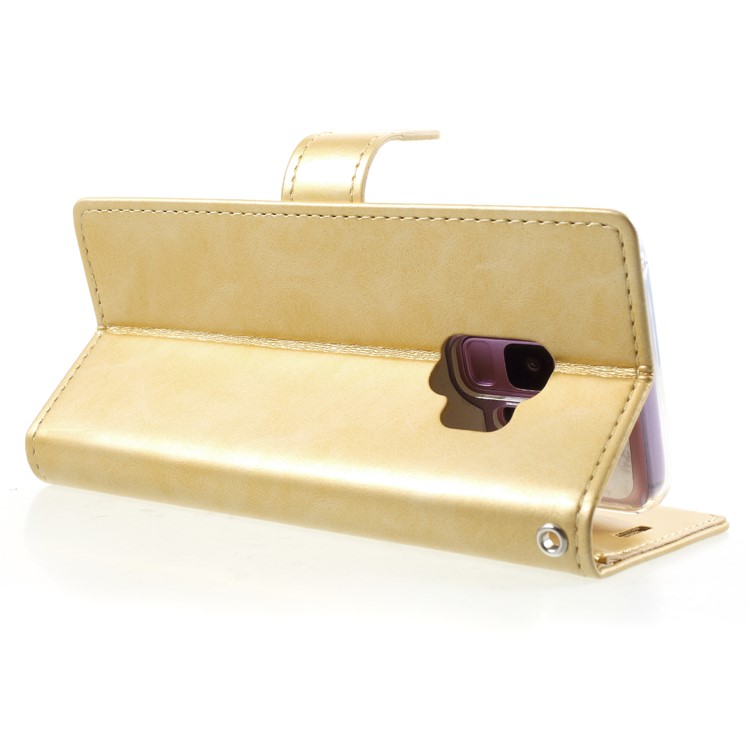 MERCURY GOOSPERY Blue Moon Stand Leather Wallet Mobile Cover Shell for Samsung Galaxy S9 SM-G960 - Gold-5