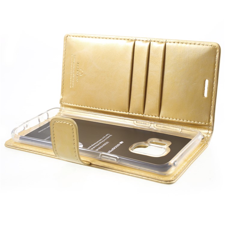 MERCURY GOOSPERY Blue Moon Stand Leather Wallet Mobile Cover Shell for Samsung Galaxy S9 SM-G960 - Gold-6