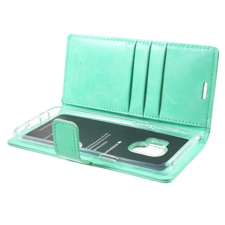 MERCURY GOOSPERY Blue Moon PU Leather Phone Case Accessory for Samsung Galaxy S9 SM-G960 - Cyan-6