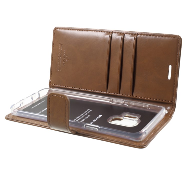 MERCURY GOOSPERY Blue Moon PU Leather Case Cover Shell for Samsung Galaxy S9 SM-G960 - Brown-6