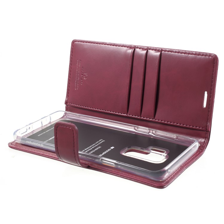 MERCURY GOOSPERY Blue Moon Stand Wallet Leather Shell for Samsung Galaxy S9+ SM-G965 - Wine Red-6