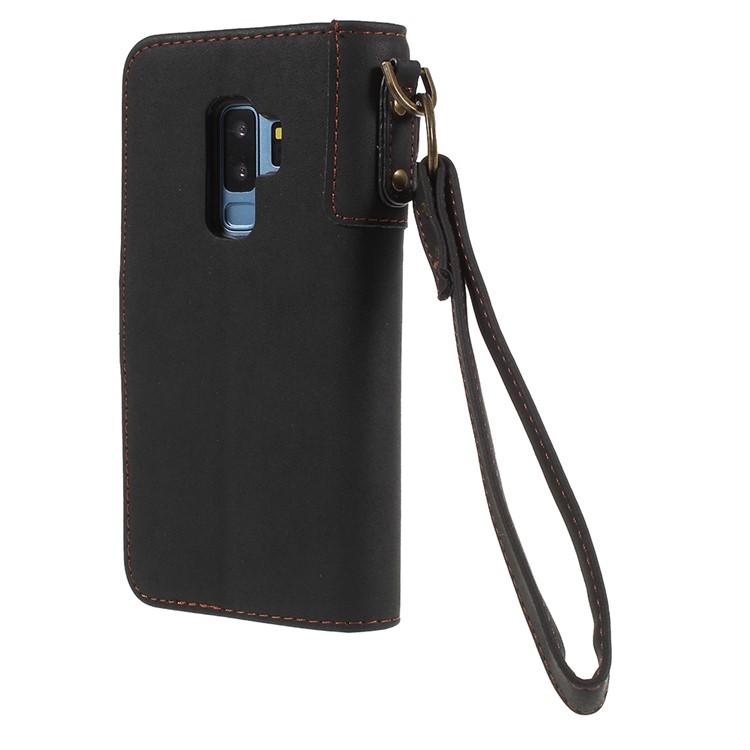 Genuine Leather Wallet Stand Phone Case for Samsung Galaxy S9+ G965 - Black-2