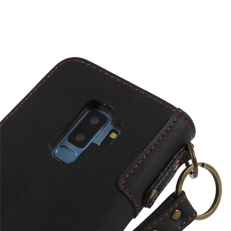 Genuine Leather Wallet Stand Phone Case for Samsung Galaxy S9+ G965 - Black-5