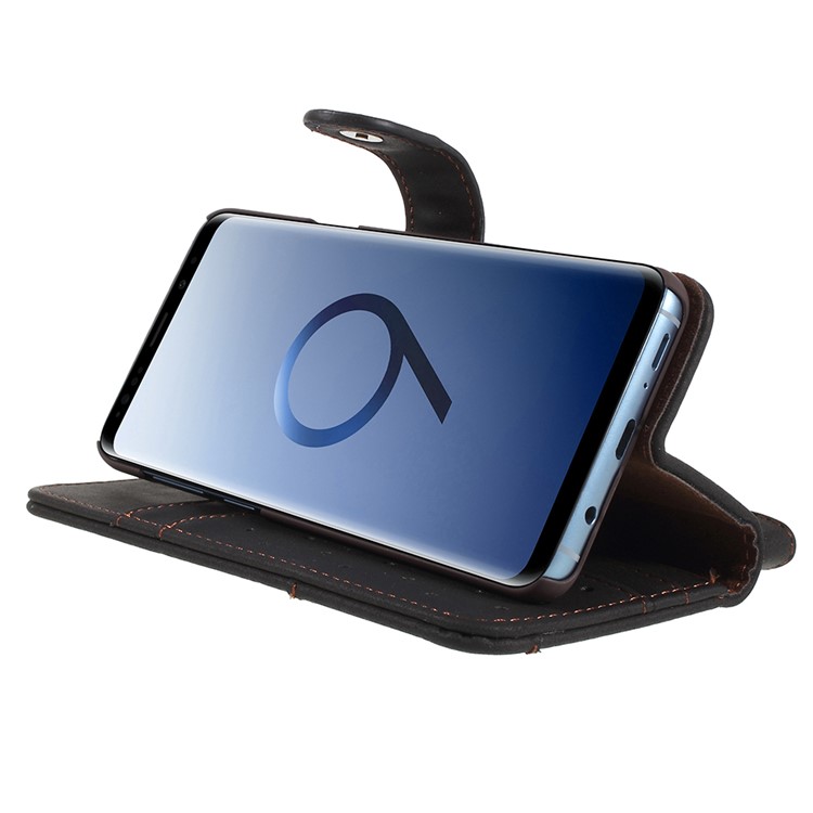 Genuine Leather Wallet Stand Phone Case for Samsung Galaxy S9+ G965 - Black-6
