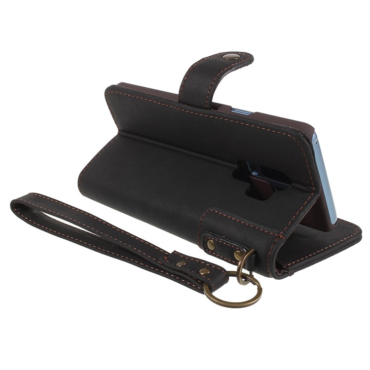 Genuine Leather Wallet Stand Phone Case for Samsung Galaxy S9+ G965 - Black-7