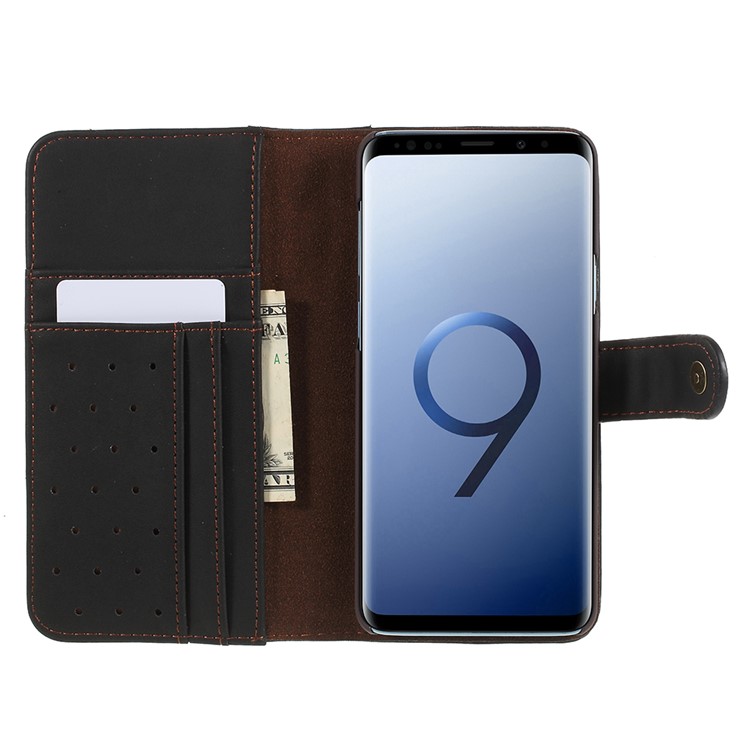 Genuine Leather Wallet Stand Phone Case for Samsung Galaxy S9+ G965 - Black-8