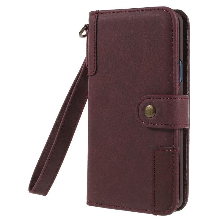 Genuine Leather Wallet Stand Phone Cover for Samsung Galaxy S9+ G965 - Red-2