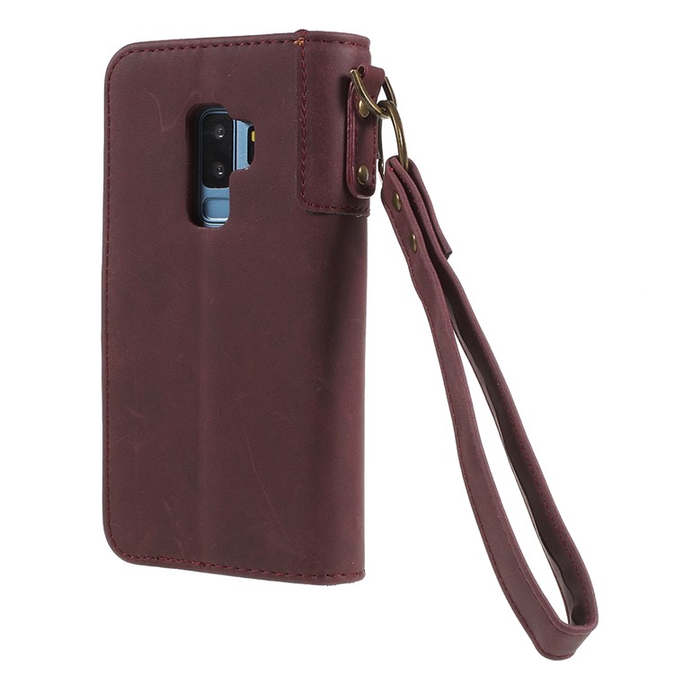 Genuine Leather Wallet Stand Phone Cover for Samsung Galaxy S9+ G965 - Red-3