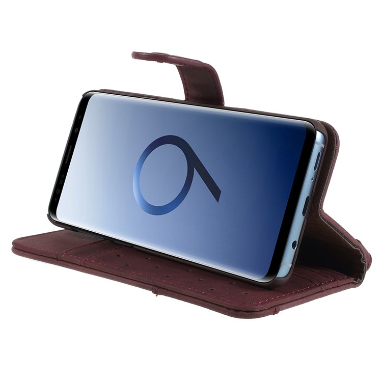 Genuine Leather Wallet Stand Phone Cover for Samsung Galaxy S9+ G965 - Red-4