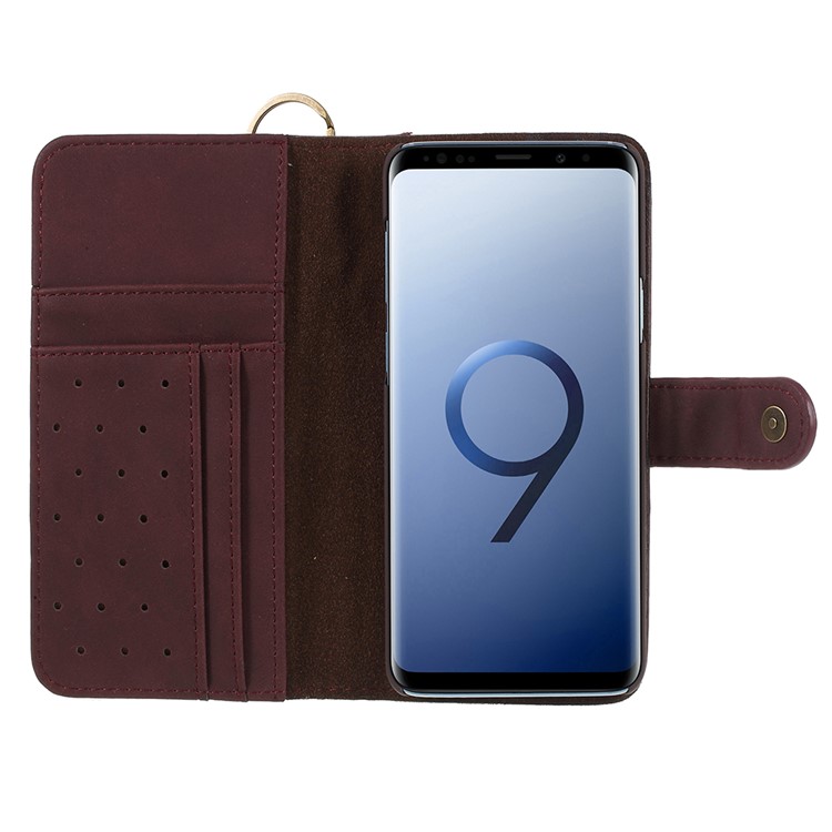 Genuine Leather Wallet Stand Phone Cover for Samsung Galaxy S9+ G965 - Red-6