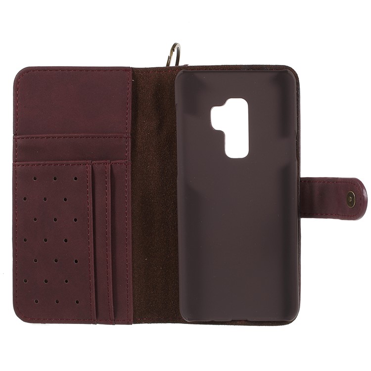 Genuine Leather Wallet Stand Phone Cover for Samsung Galaxy S9+ G965 - Red-7