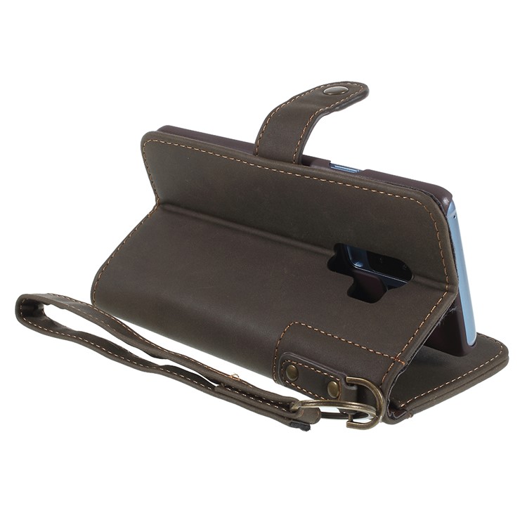 Genuine Leather Wallet Stand Phone Shell for Samsung Galaxy S9+ G965 - Green-5