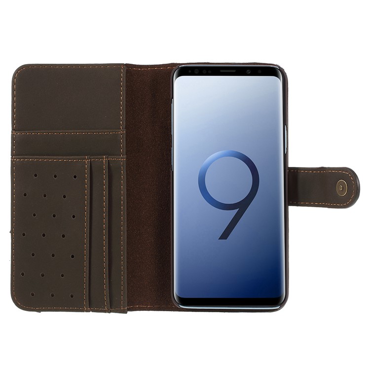 Genuine Leather Wallet Stand Phone Shell for Samsung Galaxy S9+ G965 - Green-6