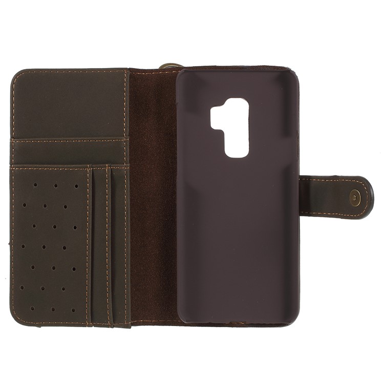 Genuine Leather Wallet Stand Phone Shell for Samsung Galaxy S9+ G965 - Green-7