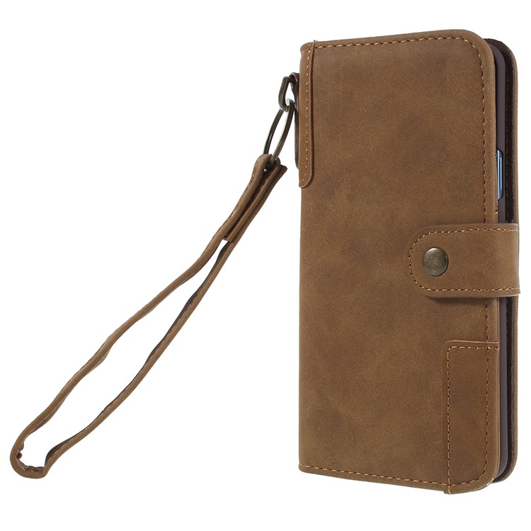 Genuine Leather Wallet Stand Mobile Case for Samsung Galaxy S9+ G965 - Brown-2