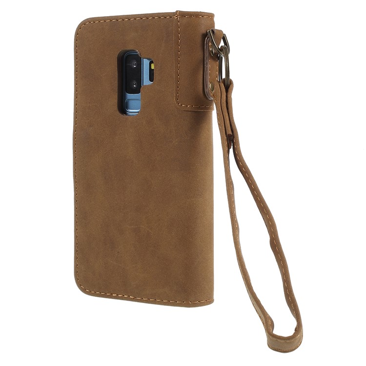 Genuine Leather Wallet Stand Mobile Case for Samsung Galaxy S9+ G965 - Brown-3