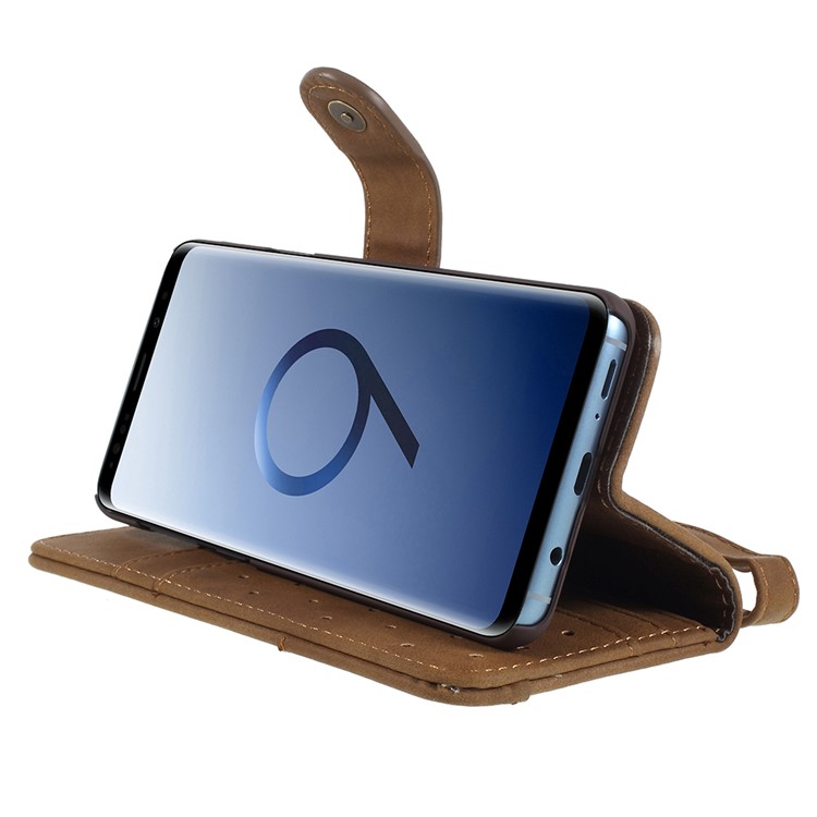 Genuine Leather Wallet Stand Mobile Case for Samsung Galaxy S9+ G965 - Brown-4