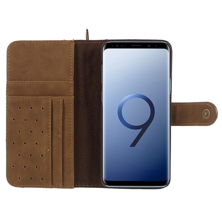 Genuine Leather Wallet Stand Mobile Case for Samsung Galaxy S9+ G965 - Brown-6