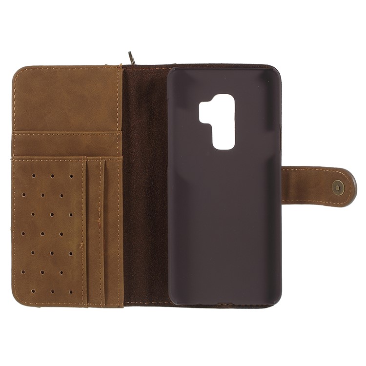 Genuine Leather Wallet Stand Mobile Case for Samsung Galaxy S9+ G965 - Brown-7
