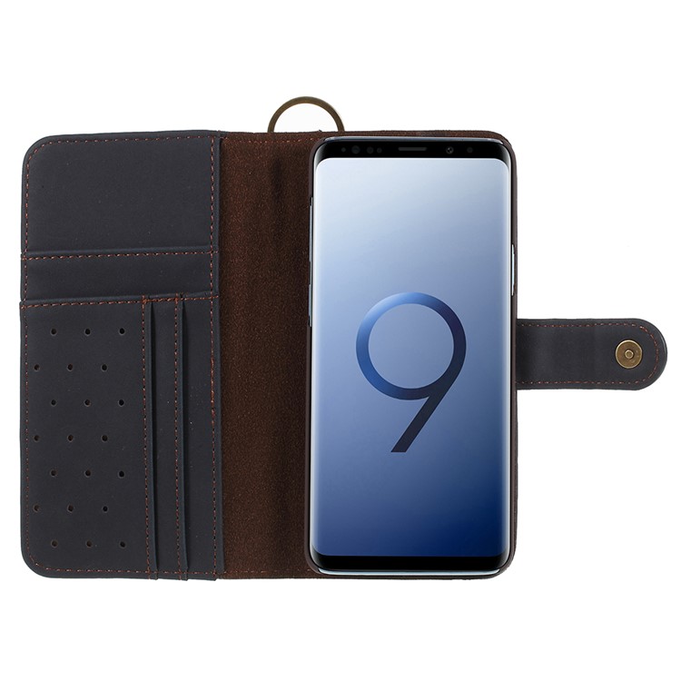 Cubierta Móvil Del Soporte De La Cartera Del Cuero Genuino Para La Galaxia S9 + G965 De Samsung - Azul-6