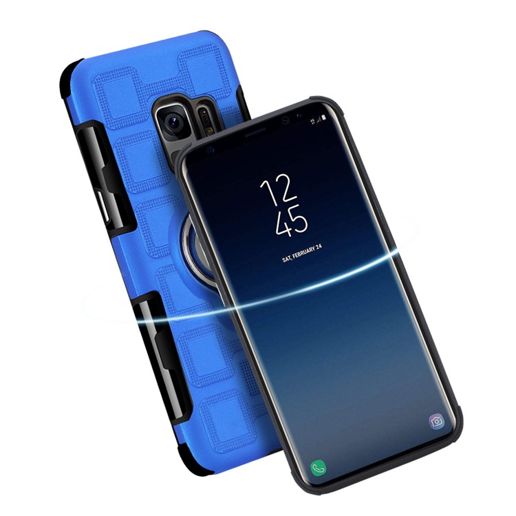 Geometric Pattern Magnetic Car Mount Ring Holder TPU PC Protective Case for Samsung Galaxy S9 G960 with Belt Clip - Baby Blue-4