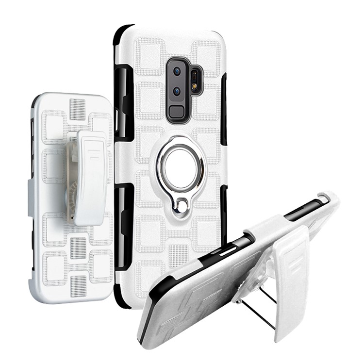 Geometric Pattern Magnetic Car Mount Ring Holder TPU PC Hybrid Cover for Samsung Galaxy S9 Plus G965 with Belt Clip - Silver-1