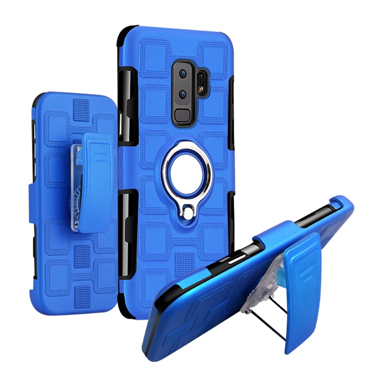 Geometric Pattern Magnetic Car Mount Ring Holder TPU PC Combo Back Case for Samsung Galaxy S9 Plus G965 with Belt Clip - Baby Blue-1