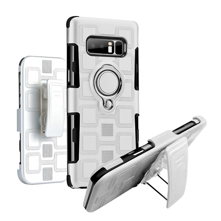 Geometric Pattern Magnetic Car Mount Ring Holder TPU PC Hybrid Cover with Belt Clip for Samsung Galaxy Note 8 SM-N950 - Silver-1