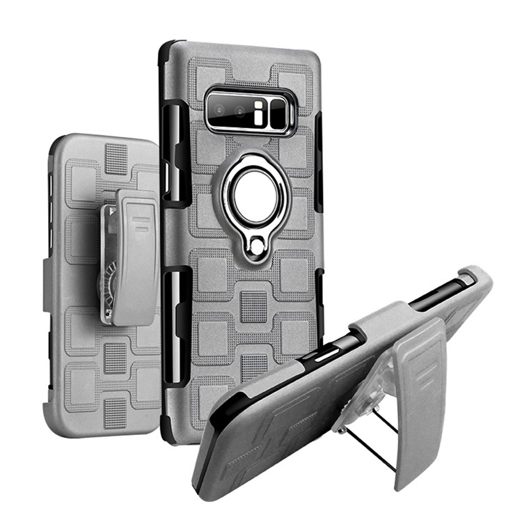 Geometric Pattern Magnetic Car Mount Ring Holder TPU PC Hybrid Shell with Belt Clip for Samsung Galaxy Note 8 SM-N950 - Grey-1