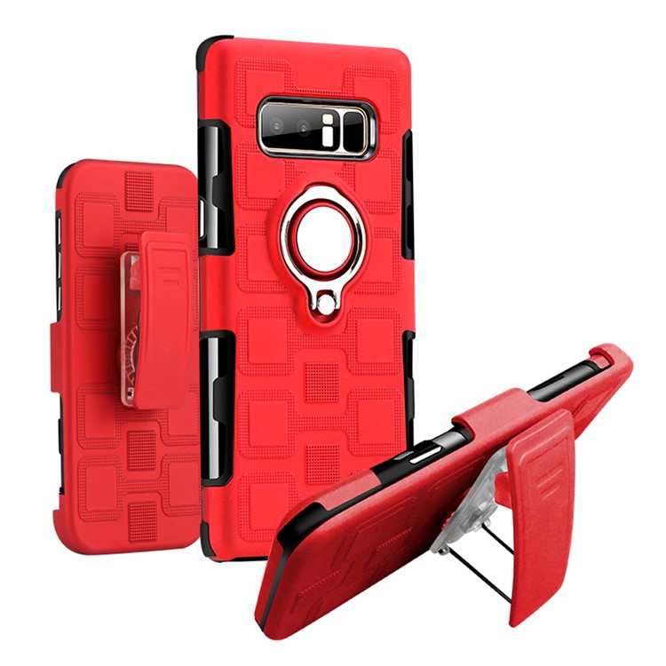 Geometric Pattern Magnetic Car Mount Ring Holder TPU PC Hybrid Casing with Belt Clip for Samsung Galaxy Note 8 SM-N950 - Red-1