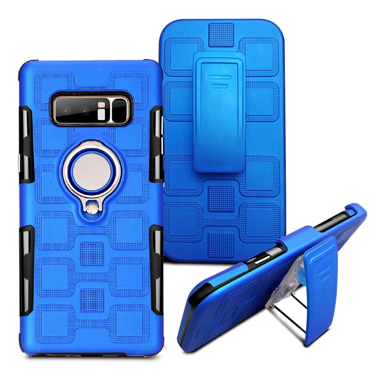 Geometric Pattern Magnetic Car Mount Ring Holder TPU PC Combo Mobile Phone Case with Belt Clip for Samsung Galaxy Note 8 SM-N950 - Baby Blue-1