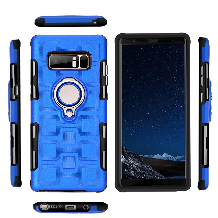 Geometric Pattern Magnetic Car Mount Ring Holder TPU PC Combo Mobile Phone Case with Belt Clip for Samsung Galaxy Note 8 SM-N950 - Baby Blue-2