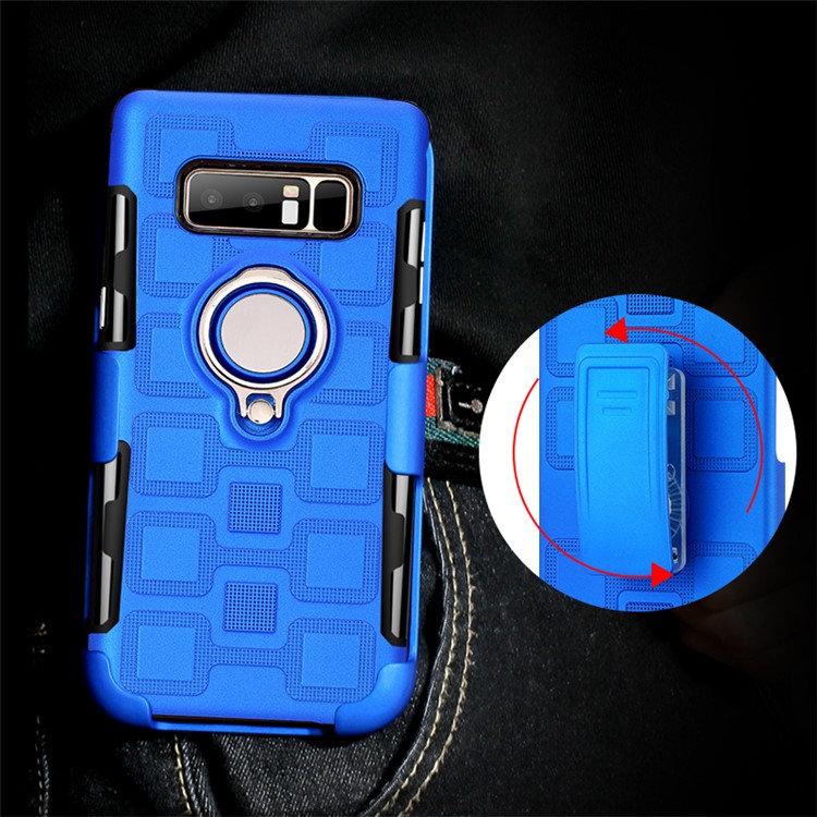 Geometric Pattern Magnetic Car Mount Ring Holder TPU PC Combo Mobile Phone Case with Belt Clip for Samsung Galaxy Note 8 SM-N950 - Baby Blue-8