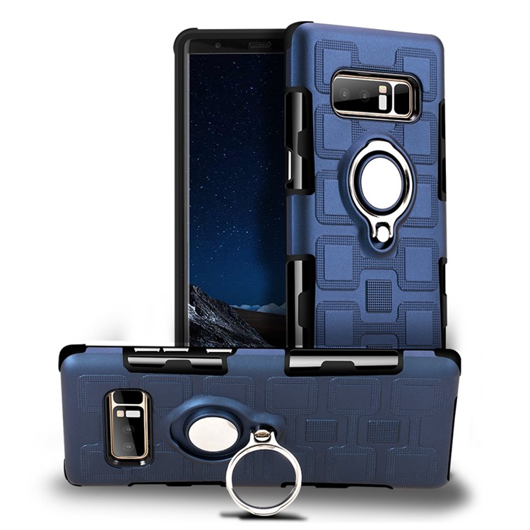 Geometric Pattern Magnetic Car Mount Ring Holder TPU PC Hybrid Cell Phone Case with Belt Clip for Samsung Galaxy Note 8 SM-N950 - Dark Blue-1