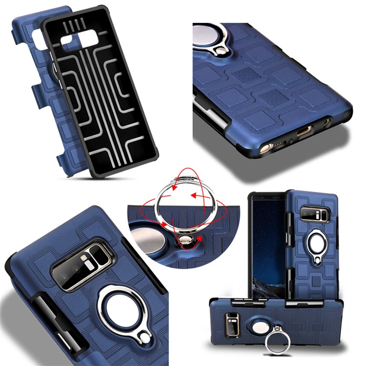 Geometric Pattern Magnetic Car Mount Ring Holder TPU PC Hybrid Cell Phone Case with Belt Clip for Samsung Galaxy Note 8 SM-N950 - Dark Blue-2