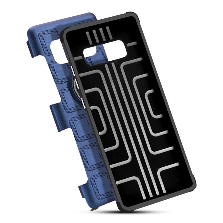 Geometric Pattern Magnetic Car Mount Ring Holder TPU PC Hybrid Cell Phone Case with Belt Clip for Samsung Galaxy Note 8 SM-N950 - Dark Blue-6