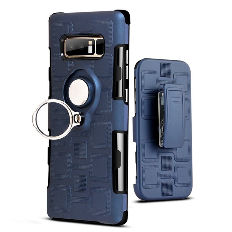 Geometric Pattern Magnetic Car Mount Ring Holder TPU PC Hybrid Cell Phone Case with Belt Clip for Samsung Galaxy Note 8 SM-N950 - Dark Blue-7