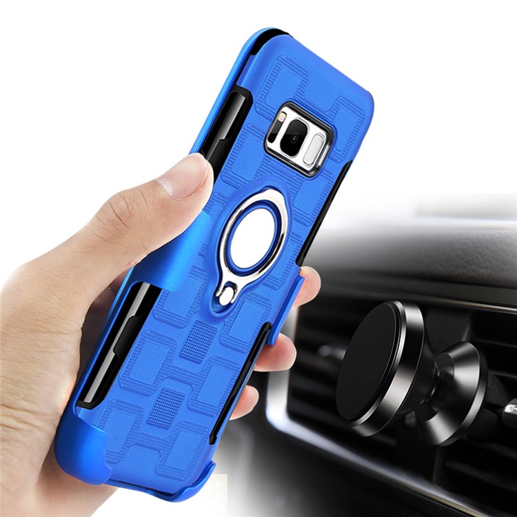 Geometric Pattern Magnetic Car Mount Ring Holder TPU PC Combo Casing with Belt Clip for Samsung Galaxy S8 SM-G950 - Baby Blue-2