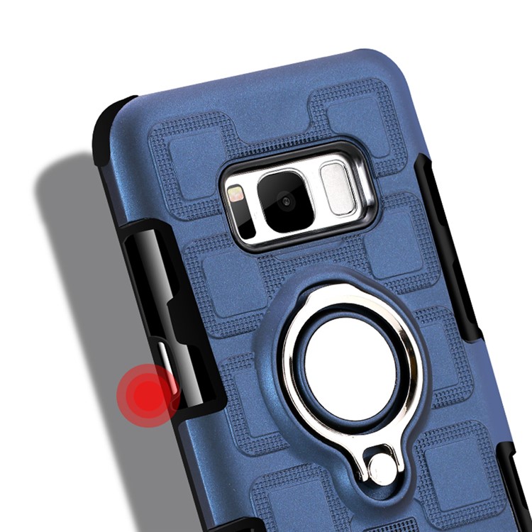 Geometric Pattern Magnetic Car Mount Ring Holder TPU PC Combo Mobile Phone Case with Belt Clip for Samsung Galaxy S8 SM-G950 - Dark Blue-10