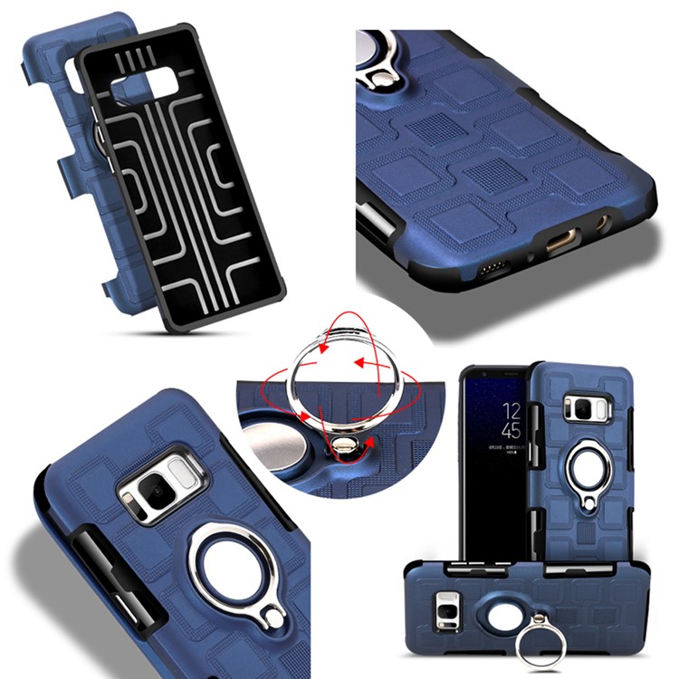 Geometric Pattern Magnetic Car Mount Ring Holder TPU PC Combo Mobile Phone Case with Belt Clip for Samsung Galaxy S8 SM-G950 - Dark Blue-12