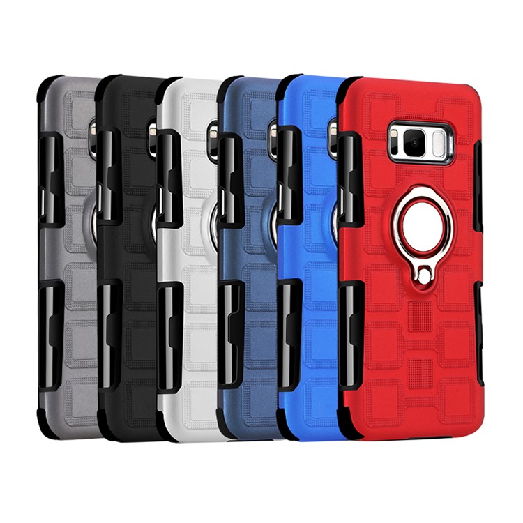 Geometric Pattern Magnetic Car Mount Ring Holder TPU PC Combo Mobile Phone Case with Belt Clip for Samsung Galaxy S8 SM-G950 - Dark Blue-13