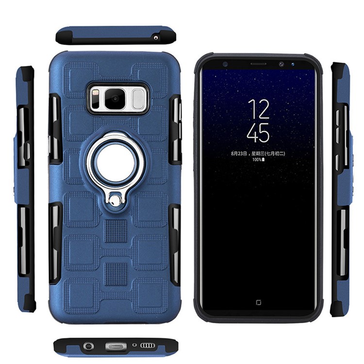 Geometric Pattern Magnetic Car Mount Ring Holder TPU PC Combo Mobile Phone Case with Belt Clip for Samsung Galaxy S8 SM-G950 - Dark Blue-2