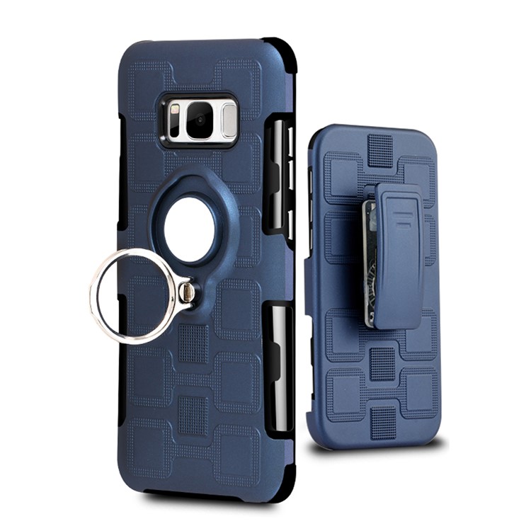 Geometric Pattern Magnetic Car Mount Ring Holder TPU PC Combo Mobile Phone Case with Belt Clip for Samsung Galaxy S8 SM-G950 - Dark Blue-3