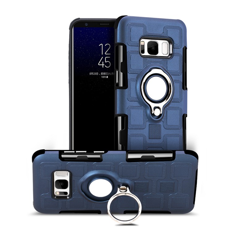 Geometric Pattern Magnetic Car Mount Ring Holder TPU PC Combo Mobile Phone Case with Belt Clip for Samsung Galaxy S8 SM-G950 - Dark Blue-4