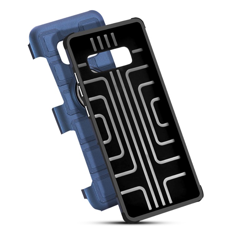 Geometric Pattern Magnetic Car Mount Ring Holder TPU PC Combo Mobile Phone Case with Belt Clip for Samsung Galaxy S8 SM-G950 - Dark Blue-5