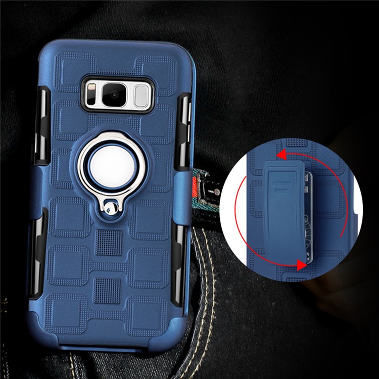 Geometric Pattern Magnetic Car Mount Ring Holder TPU PC Combo Mobile Phone Case with Belt Clip for Samsung Galaxy S8 SM-G950 - Dark Blue-6