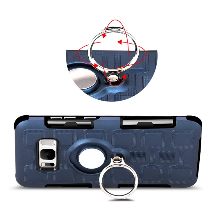 Geometric Pattern Magnetic Car Mount Ring Holder TPU PC Combo Mobile Phone Case with Belt Clip for Samsung Galaxy S8 SM-G950 - Dark Blue-7