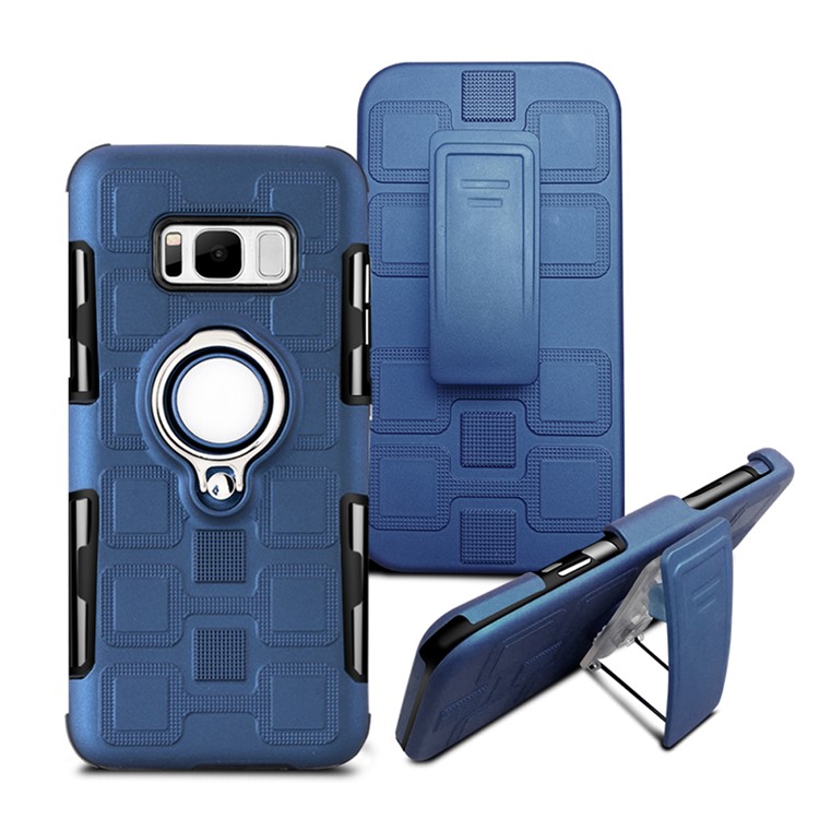 Geometric Pattern Magnetic Car Mount Ring Holder TPU PC Combo Mobile Phone Case with Belt Clip for Samsung Galaxy S8 SM-G950 - Dark Blue-9