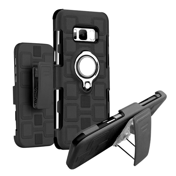 Geometric Pattern Magnetic Car Mount Ring Holder TPU PC Hybrid Case with Belt Clip for Samsung Galaxy S8 Plus SM-G955 - Black-1