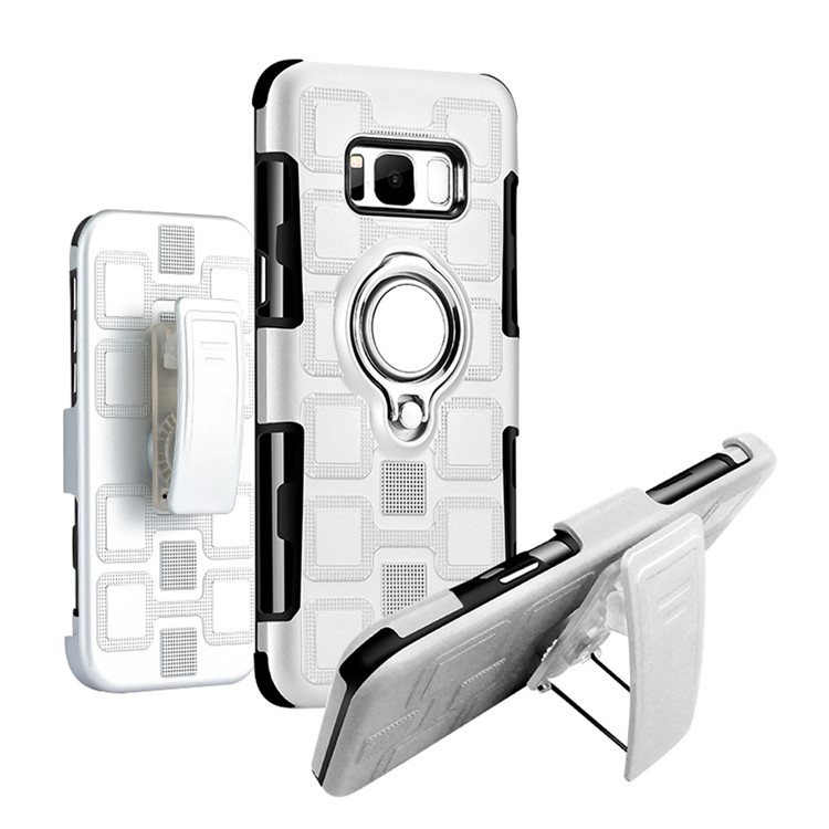 Geometric Pattern Magnetic Car Mount Ring Holder TPU PC Hybrid Cover with Belt Clip for Samsung Galaxy S8 Plus SM-G955 - Silver-1